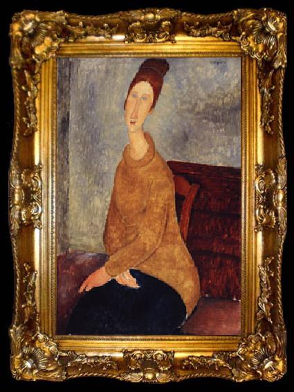 framed  Amedeo Modigliani Jeanne Hebuterne with Yellow Sweater, ta009-2